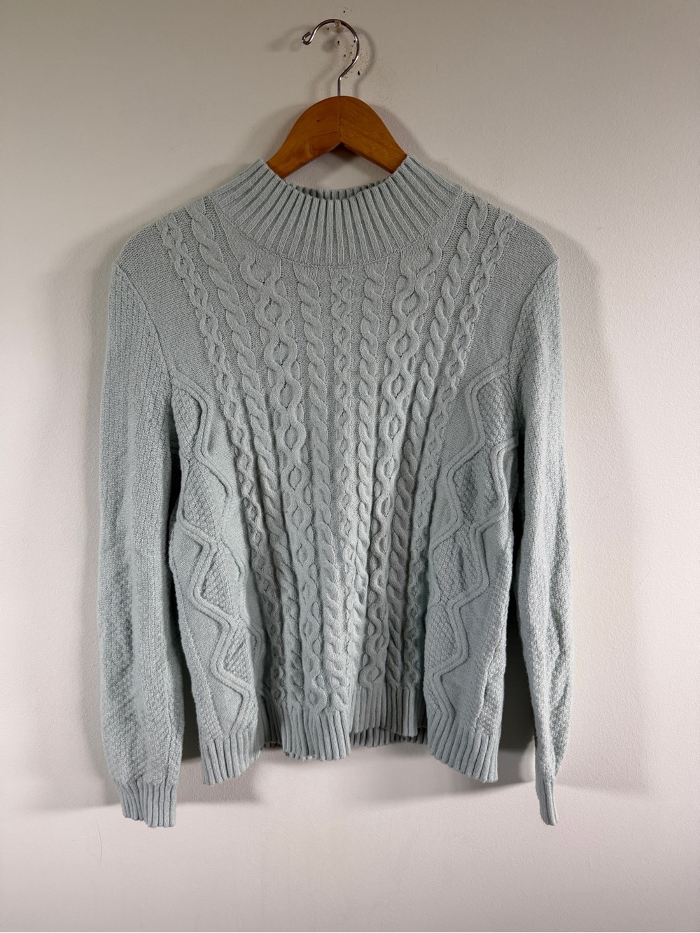 J. Jill Pale Blue Cable Knit Turtleneck Sweater